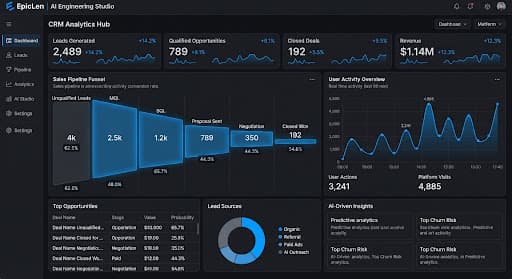 A clean, data-heavy CRM dashboard