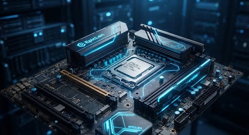 High-performance server hardware with blue technical lighting