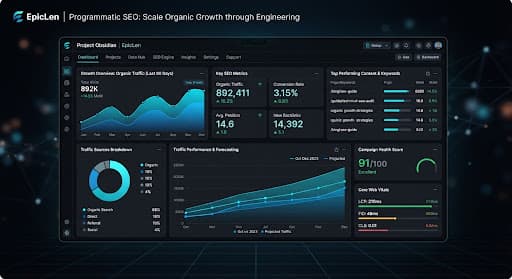 Dark programmatic SEO dashboard for Project Obsidian
